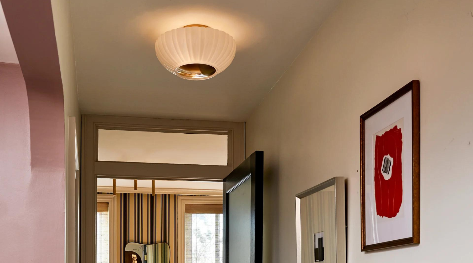 Semi-flush mount on a ceiling