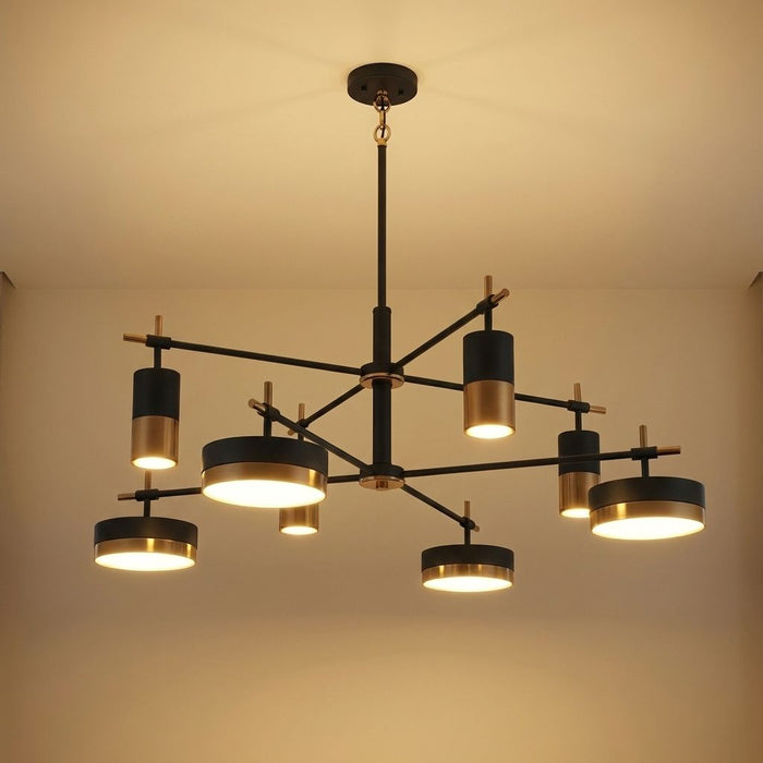 Ashor LED Chandelier Matte Black with Warm Brass Accents