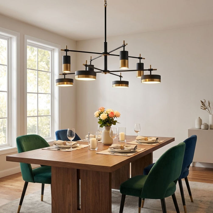Ashor LED Chandelier Matte Black with Warm Brass Accents