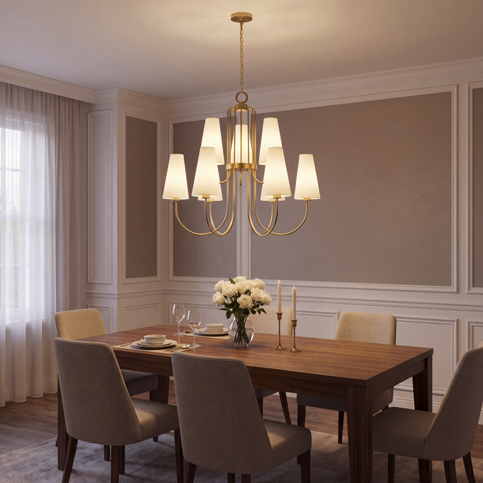 Wilkes Nine Light Chandelier Warm Brass