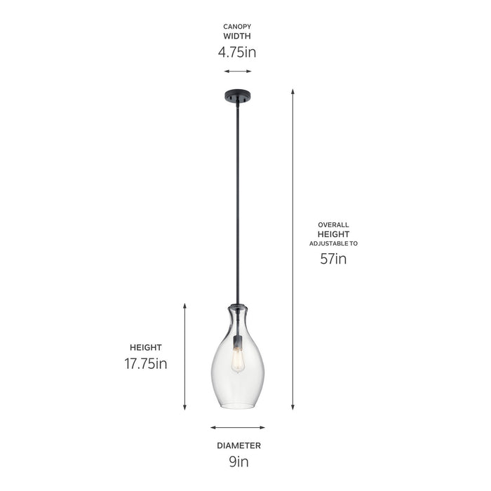 Kichler - 42047BK - One Light Pendant - Everly - Black