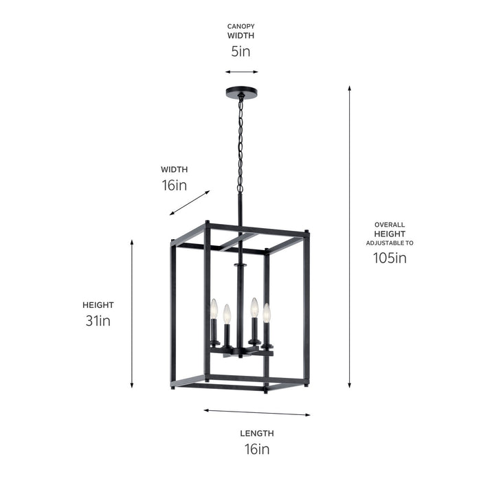 Kichler - 43998BK - Four Light Foyer Pendant - Crosby - Black