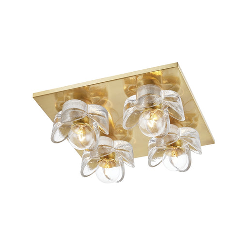 Shea Four Light Flush Mount Aged Brass