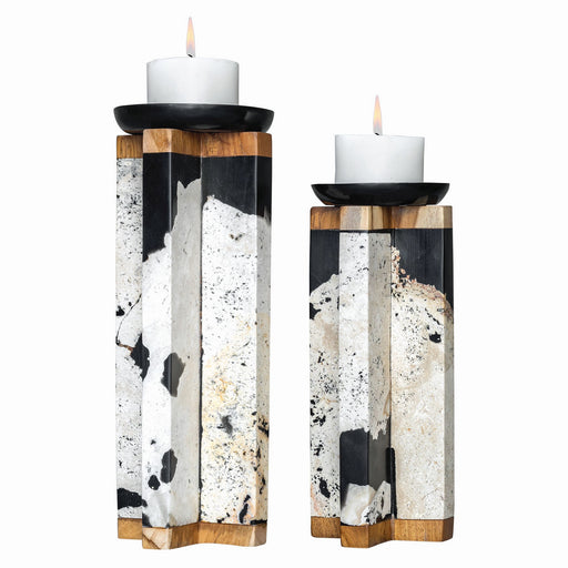 Illini Candleholders, S/2 Natural Coral Stone