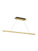 Gold linear light fixture with two cords holding a gold bar