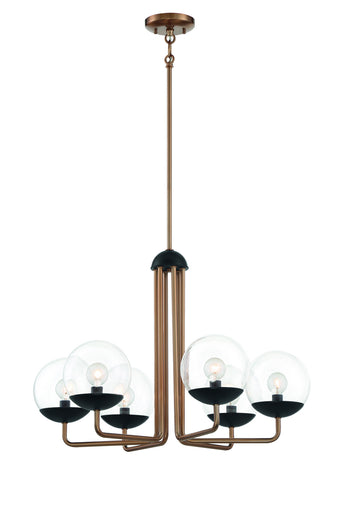 Outer Limits Six Light Chandelier Painted Bronze With Natural Brushed Brass