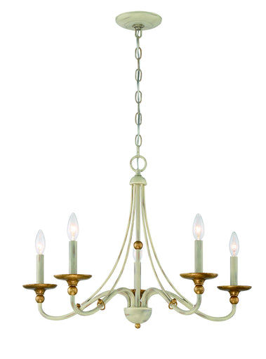 Westchester County Five Light Chandelier Farmhouse White w/Gilded Gold Leaf