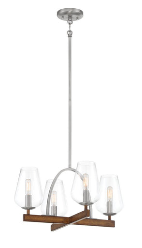 Birnamwood Four Light Convetible Chandelier / Semi Flush Koa Wood w/Pewter