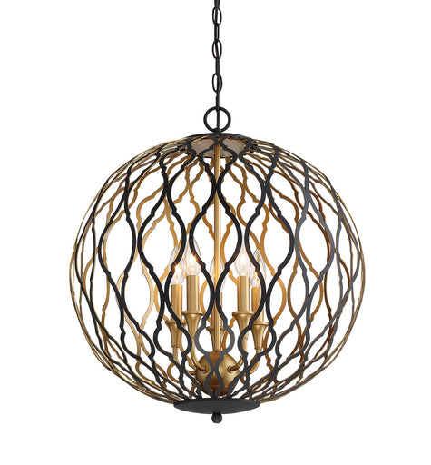 Gilded Glam Five Light Pendant Sand Coal w/Painted And Plated Honey Gold
