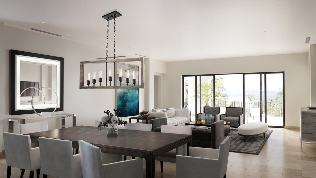 Artcraft - AC11657BK - Seven Light Island Pendant - Gatehouse - Beach Wood & Black