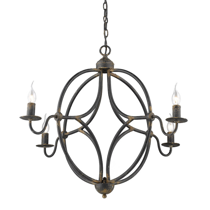 Golden - 0830-4 ABI - Four Light Chandelier - Caspian - Antique Black Iron