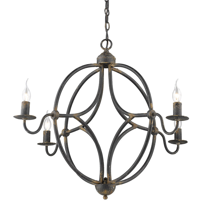 Golden - 0830-4 ABI - Four Light Chandelier - Caspian - Antique Black Iron