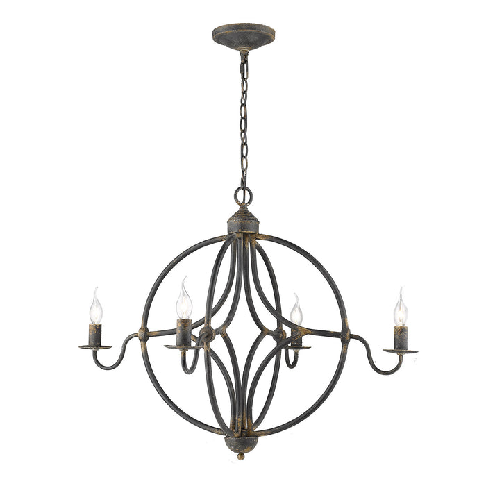 Golden - 0830-4 ABI - Four Light Chandelier - Caspian - Antique Black Iron