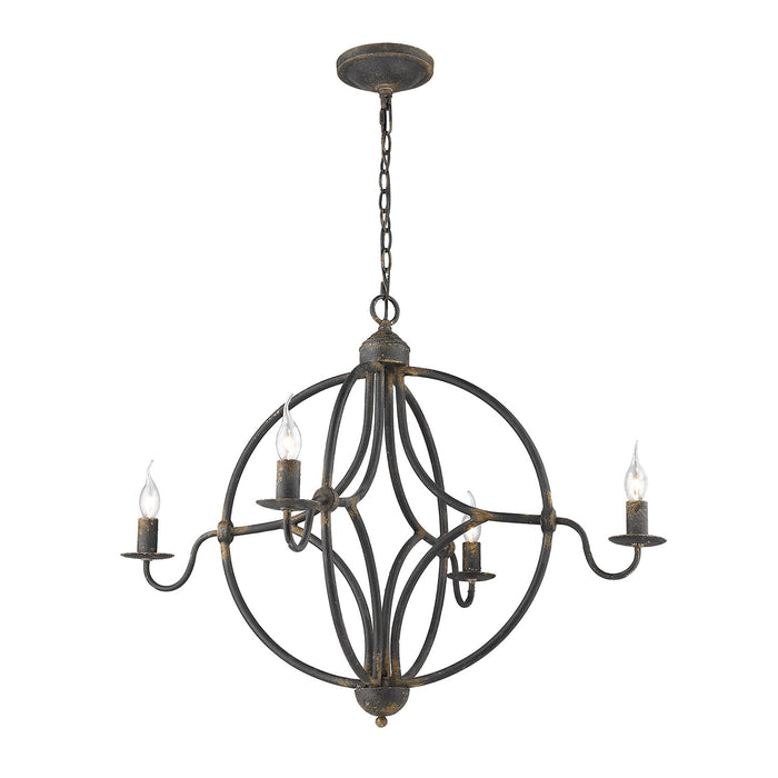 Golden - 0830-4 ABI - Four Light Chandelier - Caspian - Antique Black Iron