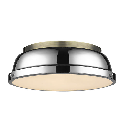 Duncan Two Light Flush Mount Aged Brass