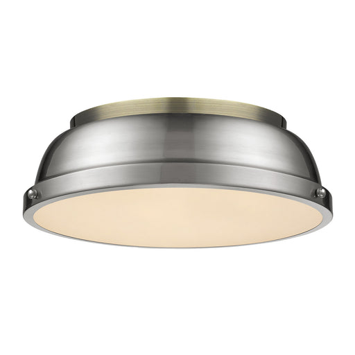 Duncan Two Light Flush Mount Aged Brass
