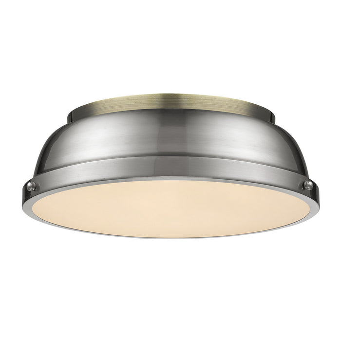 Golden - 3602-14 AB-PW - Two Light Flush Mount - Duncan - Aged Brass