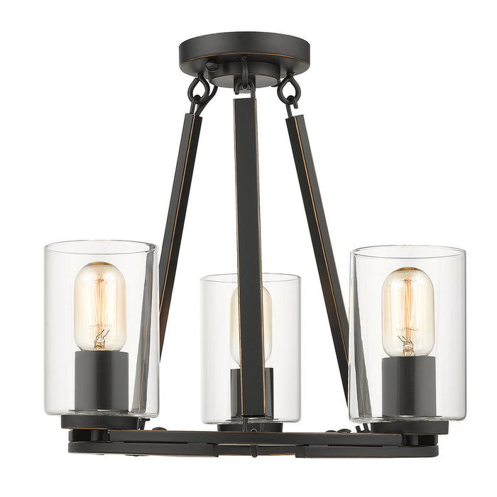 Golden - 7041-SF BLK-CLR - Three Light Semi-Flush Mount - Monroe - Matte Black