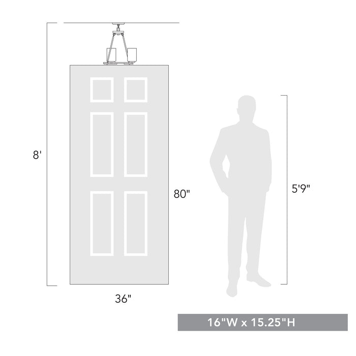 Golden - 7041-SF BLK-CLR - Three Light Semi-Flush Mount - Monroe - Matte Black