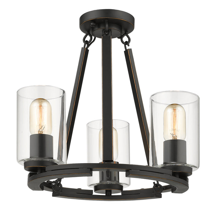 Golden - 7041-SF BLK-CLR - Three Light Semi-Flush Mount - Monroe - Matte Black