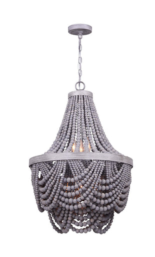 Kipling Six Light Chandelier Brushed Grey With Real Wood Beads