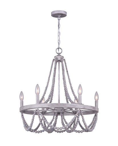 Kipling Six Light Chandelier Brushed Grey With Real Wooden Beads