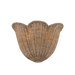 Woven wall light fixture with a natural brown finish on a white background