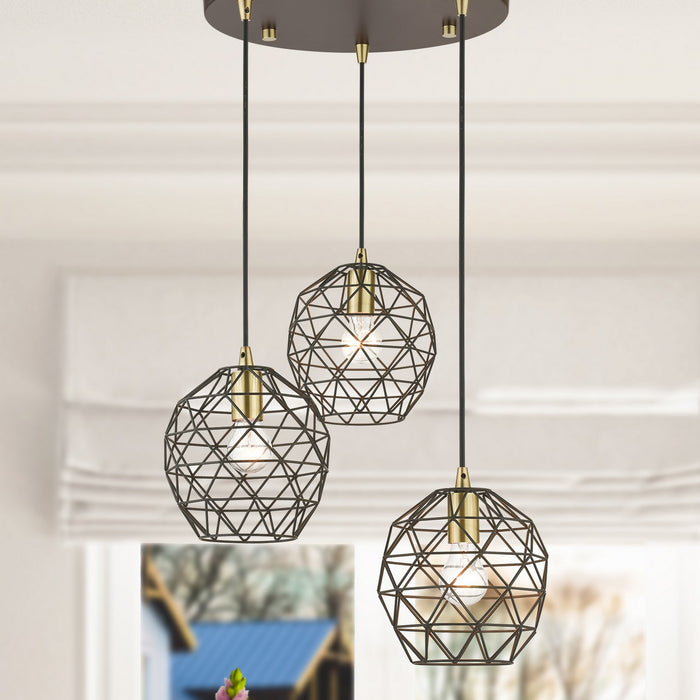 Livex Lighting - 46593-07 - Three Light Pendant - Paxten - Bronze w/ Antique Brasss
