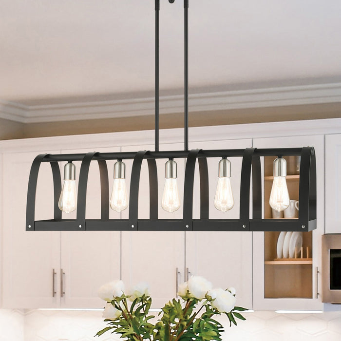 Livex Lighting - 49649-14 - Five Light Linear Chandelier - Stoneridge - Textured Black w/ Brushed Nickels