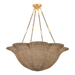 Woven pendant light with gold accents on a white background