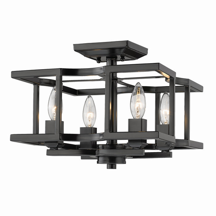 Golden - 7151-SF BLK - Four Light Semi-Flush Mount - Bellare - Matte Black