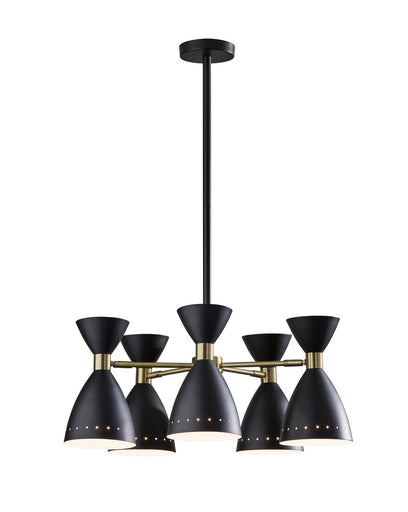 Oscar Five Light Chandelier Black W. Antique Brass