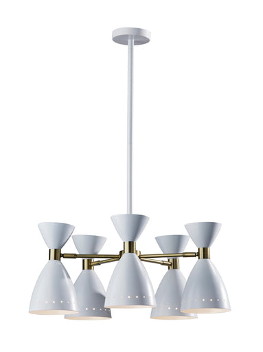 Oscar Five Light Chandelier White W. Antique Brass
