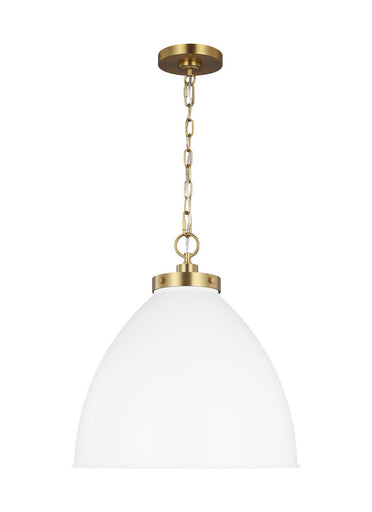 Wellfleet One Light Pendant Matte White and Burnished Brass