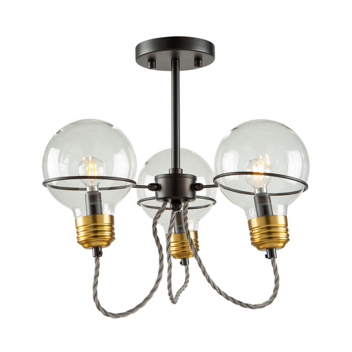 Martina Three Light Semi-Flush Mount Black and Brushed Brass