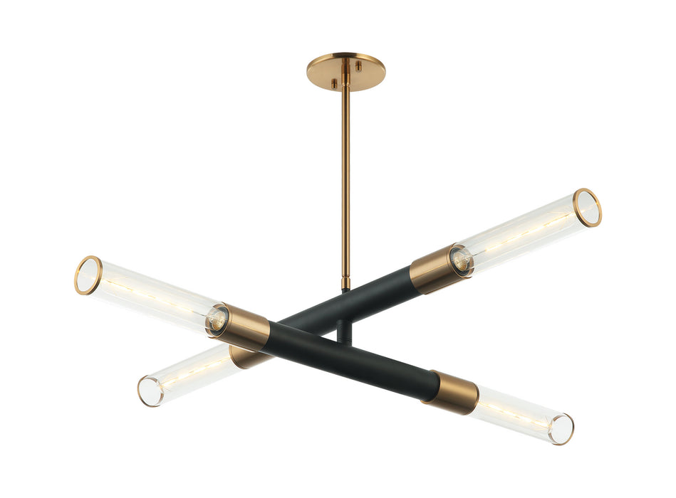 Matteo Lighting - C61204MBAG - Four Light Pendant - Tubo - Matte Black/Aged Gold Brass