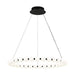 Modern pendant light with multiple round bulbs on a white background
