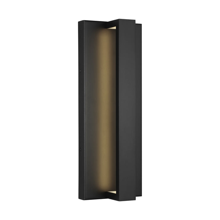 A contemporary modern exterior pull handle light in a black finish.