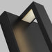 Close up image of an exterior modern rectangle pull handle light in a black finish.