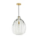 Clear glass pendant light with gold accents on a white background