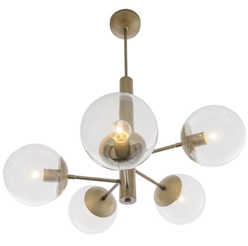 Mid-Century Five Light Chandelier Antique Brass