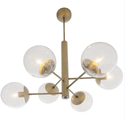 Mid-Century Six Light Chandelier Antique Brass