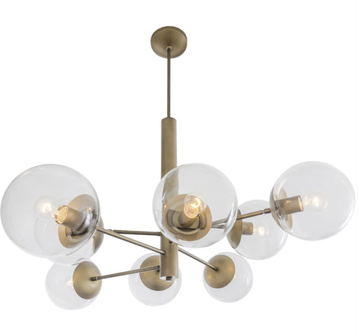 Mid-Century Eight Light Chandelier Antique Brass
