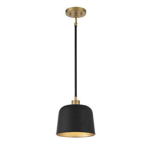 One Light Pendant Matte Black with Natural Brass