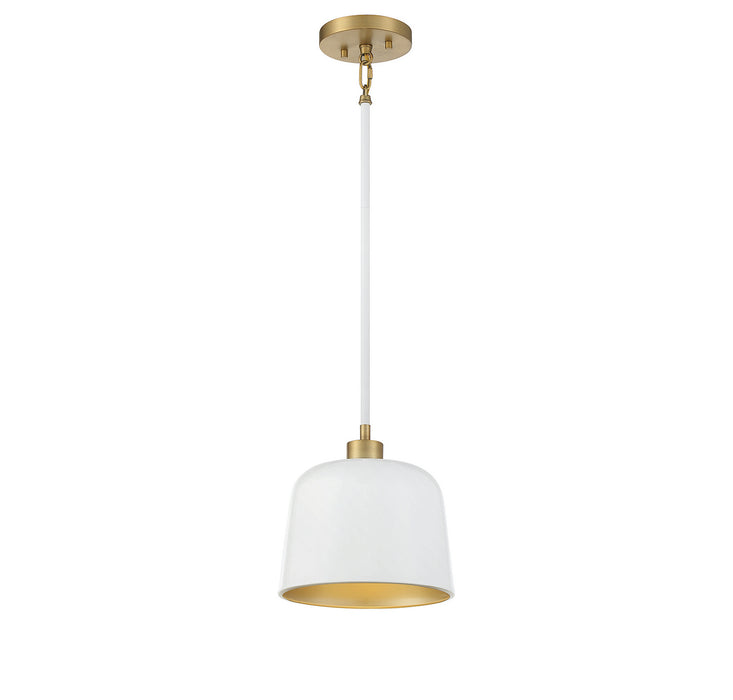Meridian - M70118WHNB - One Light Pendant - White with Natural Brass