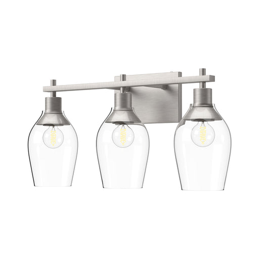 Kingsley Three Light Bathroom Fixtures Brushed Nickel/Clear Glass