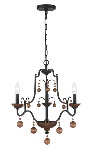 Colonial Charm Three Light Chandelier Old World Bronze w/Walnut