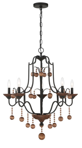 Colonial Charm Five Light Chandelier Old World Bronze w/Walnut
