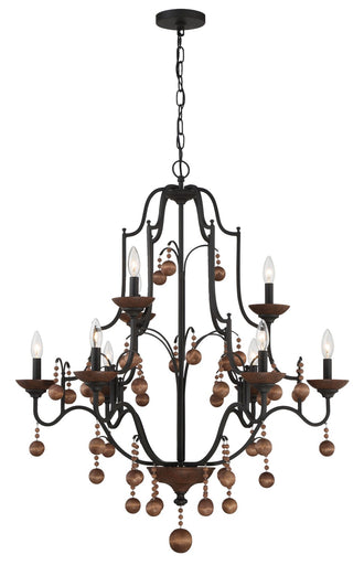 Colonial Charm Nine Light Chandelier Old World Bronze w/Walnut