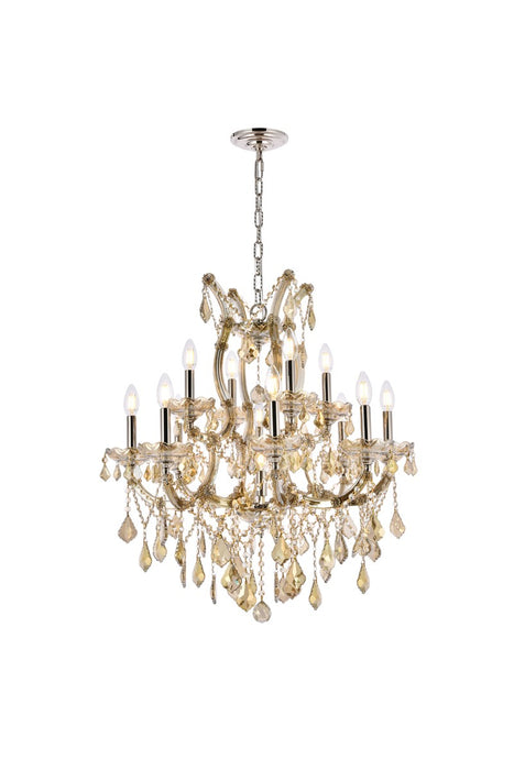 Maria Theresa 13 Light Chandelier Golden Teak-Mid. Chandeliers-Elegant Lighting-Lighting Design Store